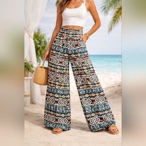 Superline Aztec Print Wide Leg Palazzo Pants sz M #1077